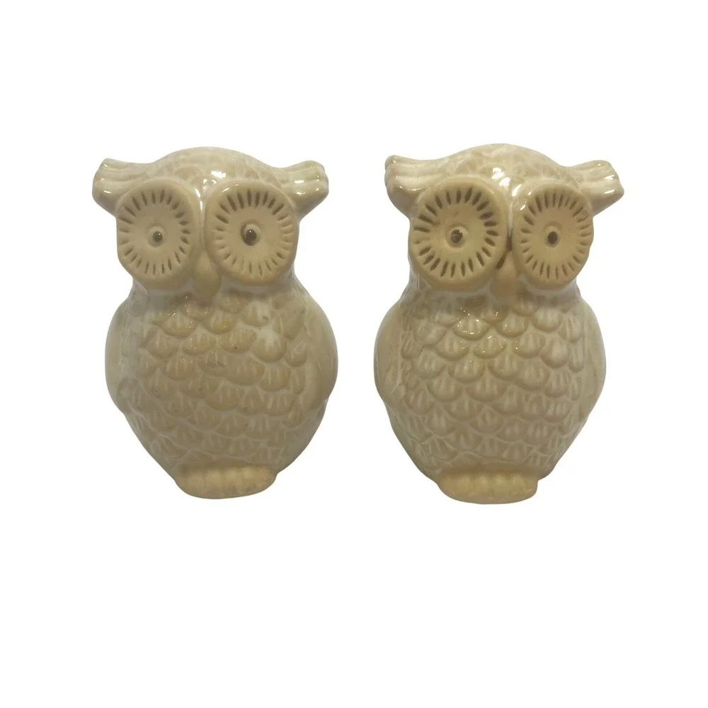 Vtg Style Owl‎ Salt Pepper Shakers Beige Ceramic Pair Mid Century Retro  Decor